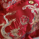 GobekUsa Gold Loong Phoenix Embroidery Queen Bedding Set, Luxurious Brushed 4Pcs Set