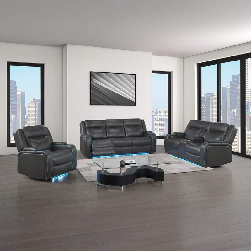 Nuvia Luxury 84-Inch Home Theater Power Reclining Sofa With LED Lights And Power Headrest (SAK83195)