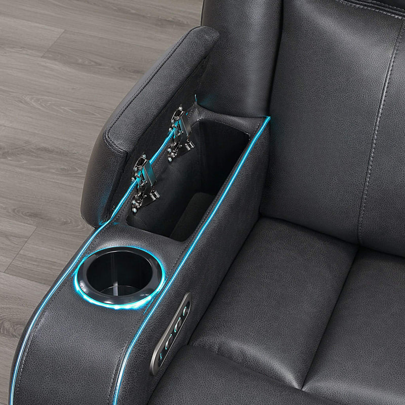 Nuvia Luxury 84-Inch Home Theater Power Reclining Sofa With LED Lights And Power Headrest (SAK83195)