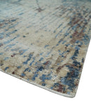 Luxury 8x10  Hand knotted Blue, Ivory and Brown Abstract wool and Silk Blended Area Rug