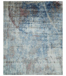 Luxury 8x10  Hand knotted Blue, Ivory and Brown Abstract wool and Silk Blended Area Rug