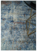 Luxury 8x10  Hand knotted Blue, Ivory and Brown Abstract wool and Silk Blended Area Rug