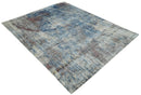Luxury 8x10  Hand knotted Blue, Ivory and Brown Abstract wool and Silk Blended Area Rug