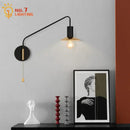 GobekUsa Black/Gold Swing Arm Wall Lamp LED E27 Bedroom Reading Cafe Luxury
