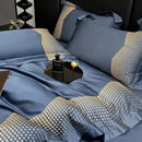 GobekUsa 1000TC Cotton Embroidery Luxury Bedding Set in Blue White Champagne