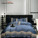 GobekUsa 1000TC Cotton Embroidery Luxury Bedding Set in Blue White Champagne