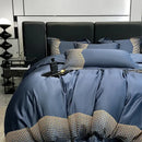 GobekUsa 1000TC Cotton Embroidery Luxury Bedding Set in Blue White Champagne