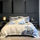 GobekUsa Blue Tides Waves Embroidery 1200TC Luxury Bedding Set with Duvet Cover, Sheet, Pillowcases