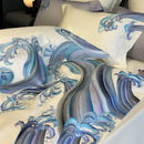 GobekUsa Blue Tides Waves Embroidery 1200TC Luxury Bedding Set with Duvet Cover, Sheet, Pillowcases
