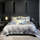 GobekUsa Blue Tides Waves Embroidery 1200TC Luxury Bedding Set with Duvet Cover, Sheet, Pillowcases