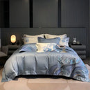 GobekUsa Blue Tides Waves Embroidery 1200TC Luxury Bedding Set with Duvet Cover, Sheet, Pillowcases