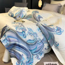 GobekUsa Blue Tides Waves Embroidery 1200TC Luxury Bedding Set with Duvet Cover, Sheet, Pillowcases