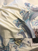 GobekUsa Blue Tides Waves Embroidery 1200TC Luxury Bedding Set with Duvet Cover, Sheet, Pillowcases