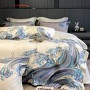 GobekUsa Blue Tides Waves Embroidery 1200TC Luxury Bedding Set with Duvet Cover, Sheet, Pillowcases