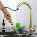 GobekUsa Brushed Gold Pull Out Kitchen Faucet Luxury Black Sink Tap Kitchen Mixer