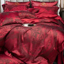 GobekUsa Burgundy Red Luxury Jacquard Egyptian Cotton 5Pcs Bedding Set