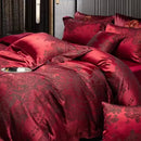 GobekUsa Burgundy Red Luxury Jacquard Egyptian Cotton 5Pcs Bedding Set