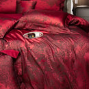 GobekUsa Burgundy Red Luxury Jacquard Egyptian Cotton 5Pcs Bedding Set