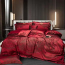 GobekUsa Burgundy Red Luxury Jacquard Egyptian Cotton 5Pcs Bedding Set