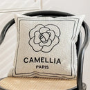 Luxury cream & black camellia jacquard pillow cover living room by Decorbites
