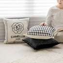 Luxury cream & black camellia jacquard pillow cover living room by Decorbites