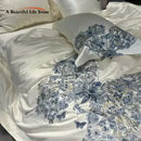 GobekUsa Butterfly Flowers Embroidery Luxury Bedding Set 4Pcs