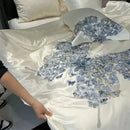 GobekUsa Butterfly Flowers Embroidery Luxury Bedding Set 4Pcs