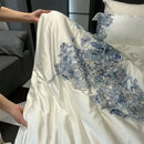 GobekUsa Butterfly Flowers Embroidery Luxury Bedding Set 4Pcs