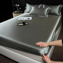 GobekUsa 100% Mulberry Silk Fitted Sheet Set with Pillowcase - Luxury Solid Color Silk Bed Linen