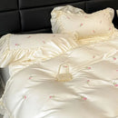 GobekUsa Ice Silk Embroidery Bedding Sets: Luxury Rayon Duvet Set with Lace, Soft & Cozy