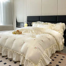 GobekUsa Ice Silk Embroidery Bedding Sets: Luxury Rayon Duvet Set with Lace, Soft & Cozy