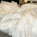 GobekUsa Ice Silk Embroidery Bedding Sets: Luxury Rayon Duvet Set with Lace, Soft & Cozy