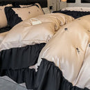 GobekUsa Ice Silk Embroidery Bedding Sets: Luxury Rayon Duvet Set with Lace, Soft & Cozy