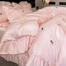 GobekUsa Ice Silk Embroidery Bedding Sets: Luxury Rayon Duvet Set with Lace, Soft & Cozy