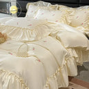 GobekUsa Ice Silk Embroidery Bedding Sets: Luxury Rayon Duvet Set with Lace, Soft & Cozy