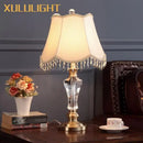 GobekUsa Crystal Table Lamp with Fabric Lampshade - Luxury Bedroom Lighting