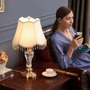 GobekUsa Crystal Table Lamp with Fabric Lampshade - Luxury Bedroom Lighting