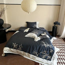 GobekUsa Bamboo Embroidery 1000TC Egyptian Cotton Bedding Set in Luxury Dark Blue