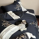 GobekUsa Bamboo Embroidery 1000TC Egyptian Cotton Bedding Set in Luxury Dark Blue