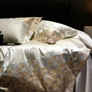 GobekUsa 4-Piece Luxury Embroidery Bedding Set in Pearl White/Grey Satin Brocade Cotton