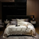 GobekUsa 4-Piece Luxury Embroidery Bedding Set in Pearl White/Grey Satin Brocade Cotton