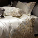 GobekUsa 4-Piece Luxury Embroidery Bedding Set in Pearl White/Grey Satin Brocade Cotton