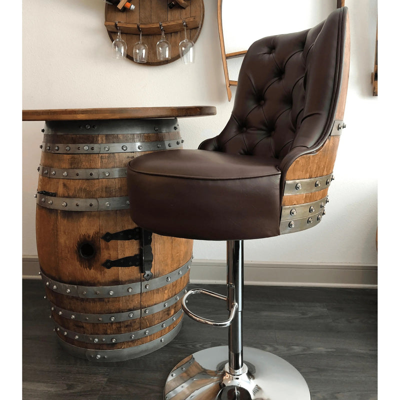 Luxury Wine Barrel Bar Set With Pub Table & Hydraulic Barrel Bar Stools - Multi-Use Wine and Whiskey Home Bar Furniture