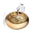 GobekUsa Golden Plated Round Ceramic Luxury Bath Mixer Set with Brass Faucet & Pop Drain