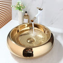GobekUsa Golden Plated Round Ceramic Luxury Bath Mixer Set with Brass Faucet & Pop Drain