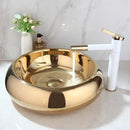 GobekUsa Golden Plated Round Ceramic Luxury Bath Mixer Set with Brass Faucet & Pop Drain