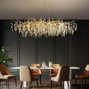 GobekUsa Crystal Branch LED Pendant Chandelier - Gold Suspend Lamp for Luxury Dining Room