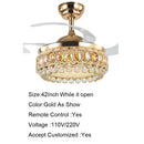 GobekUsa 42 Inch Gold Luxury Crystal Ceiling Fan Light with Remote Control