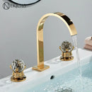 GobekUsa Crystal Handle Gold Bathroom Basin Faucet Three Hole Mixer for Bathtub