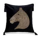 Luxury gold rhinestone square pillow with beaded horse bedroom accent by Decorbites